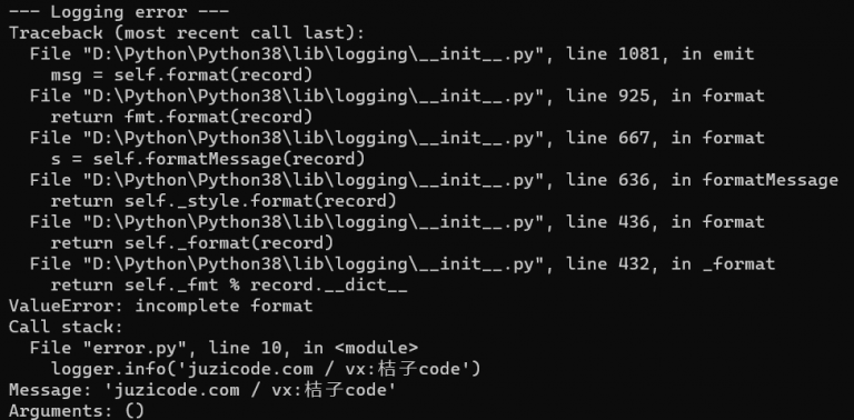 python-logging-formatter-valueerror-incomplete-format-code